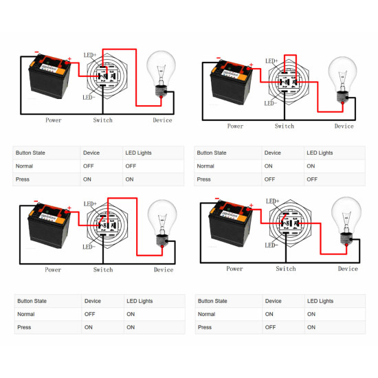 16mm Metal Buton Latch Beyaz Power Sembol Ledli